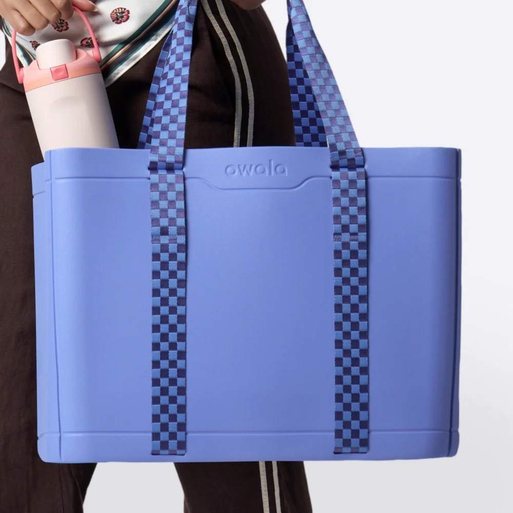 Owala The Sun-Day Collapsible Tote Bag Unisex 34L Blue Checkered NWT